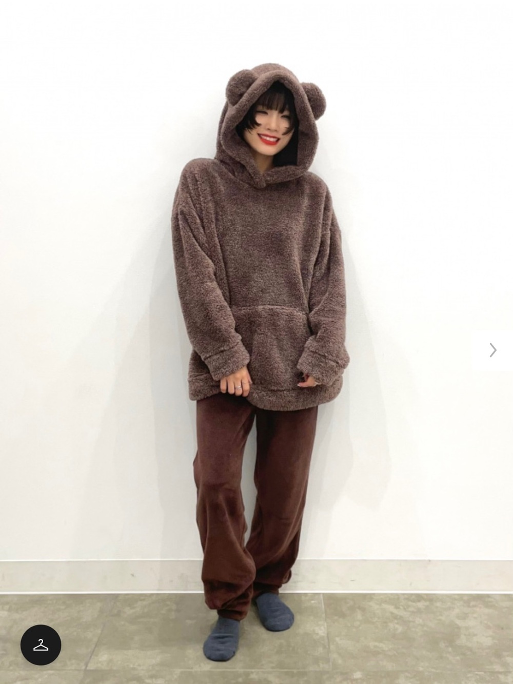 GU Women's Coral Fleece Hooded Loungewear Set (Long Sleeve/Long Pants) (Bear)